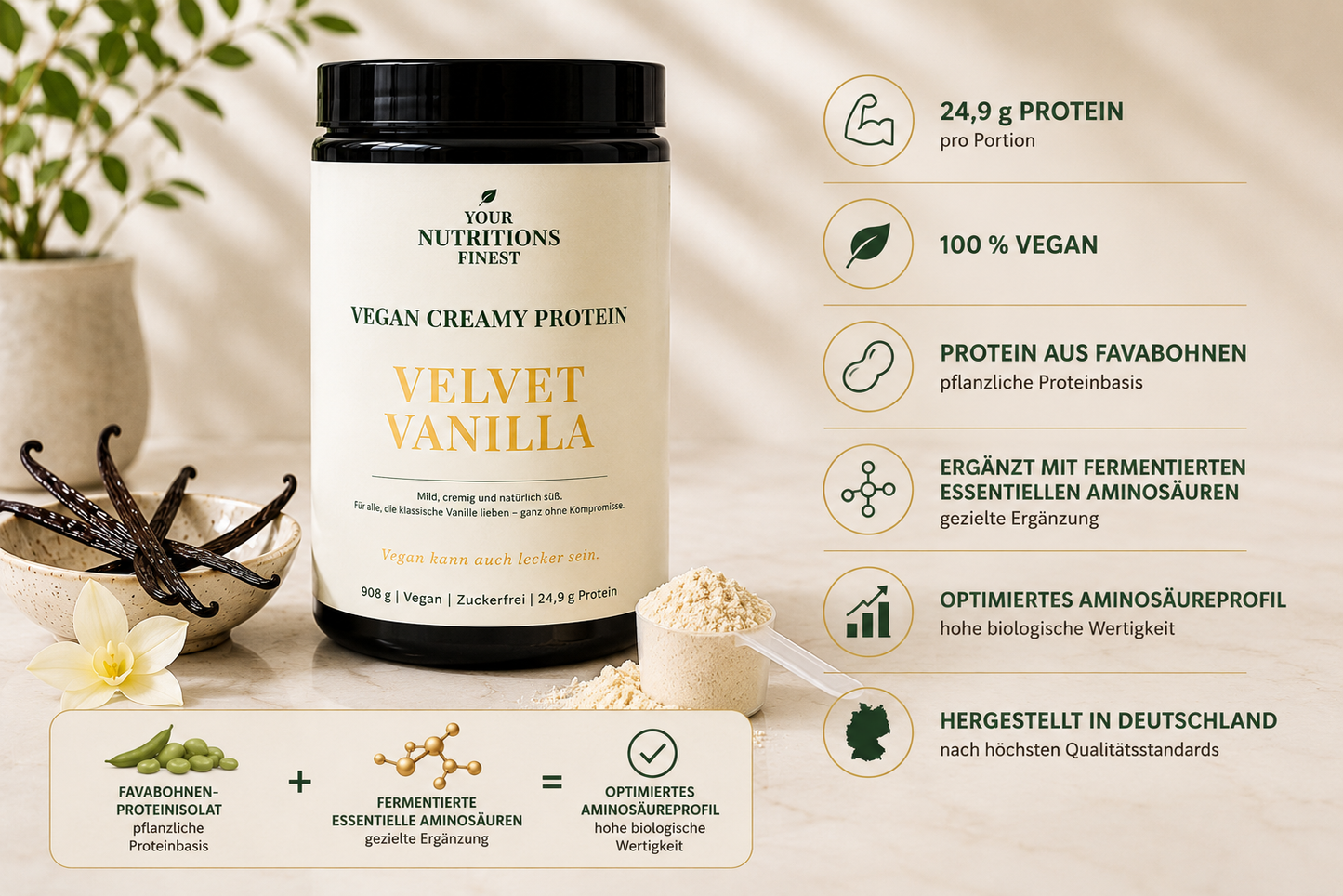 Veganes Proteinpulver – Velvet Vanilla | 24,9 g Protein