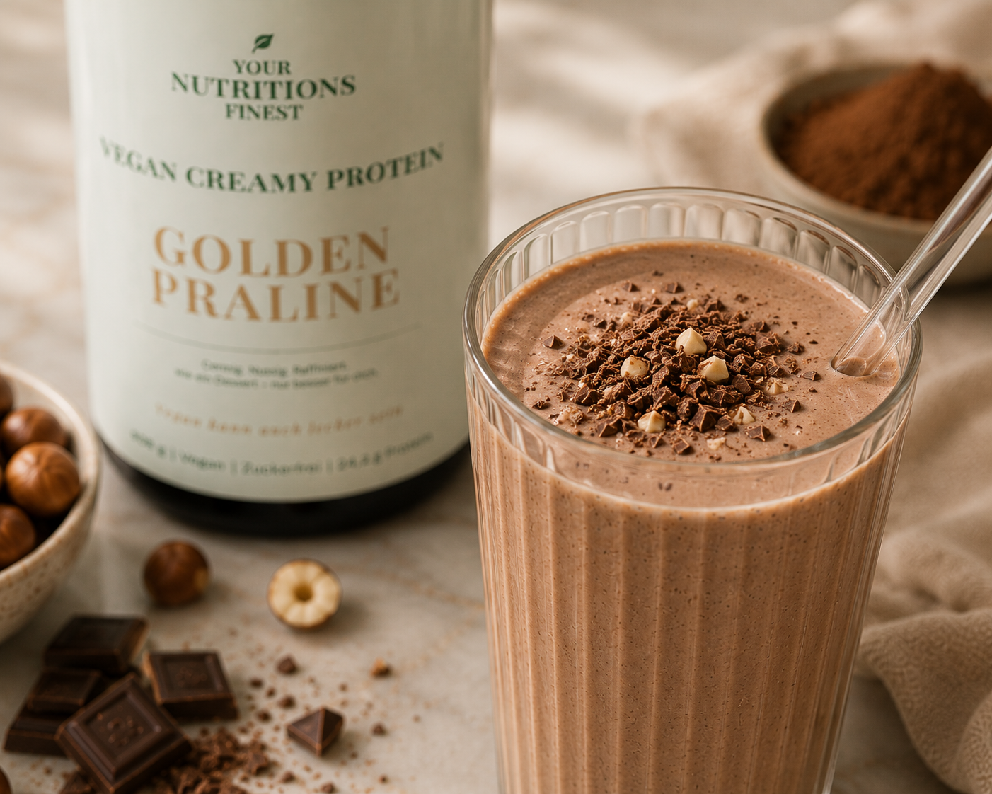 Veganes Proteinpulver – Golden Praline | 24,2 g Protein