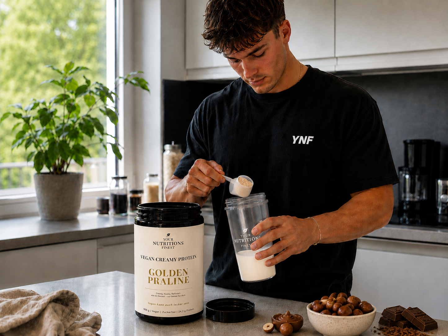 Veganes Proteinpulver – Golden Praline | 24,2 g Protein