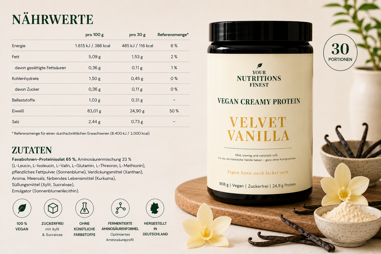 Veganes Proteinpulver – Velvet Vanilla | 24,9 g Protein