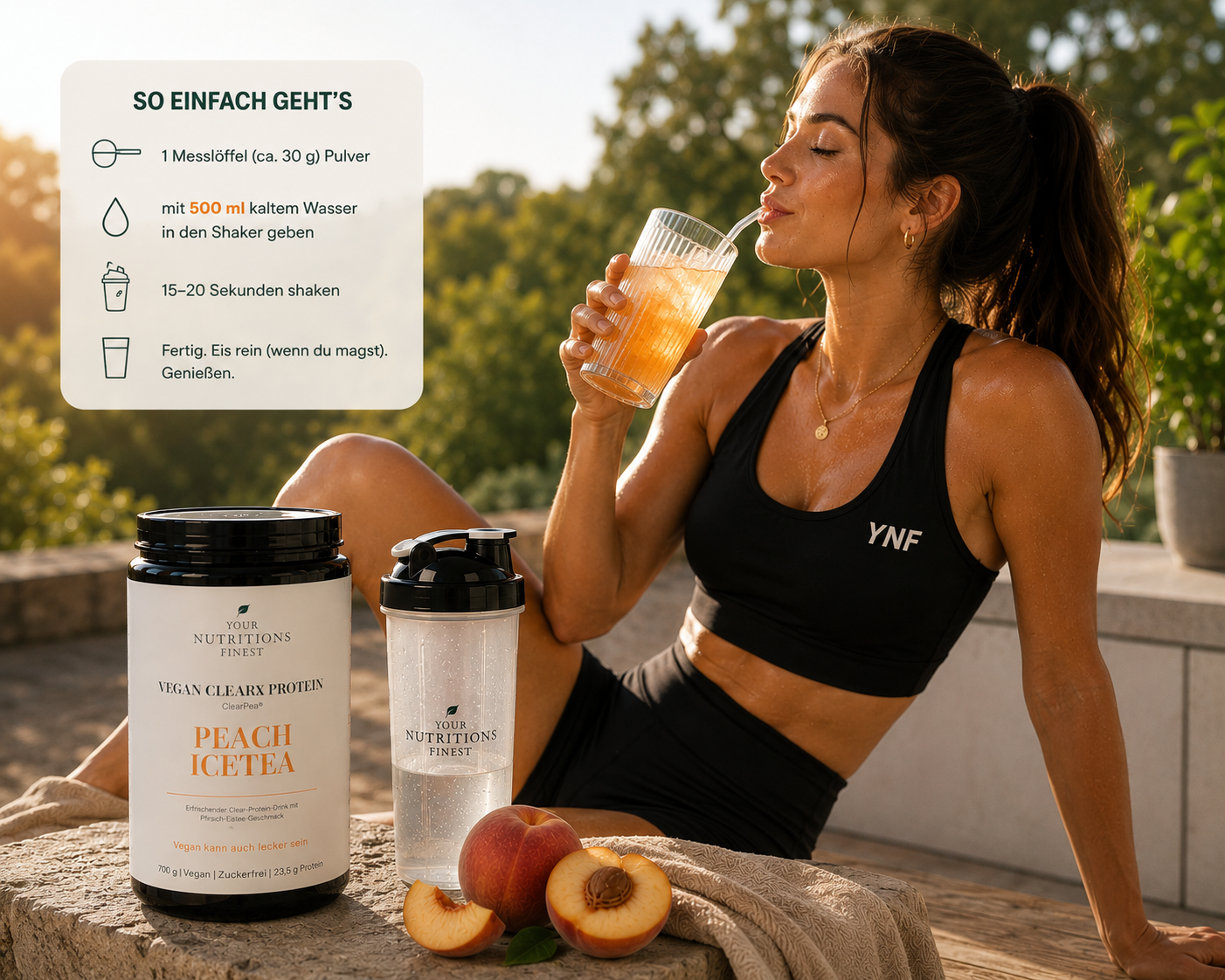 Veganes Clear Protein – Peach Icetea | 23,5 g Protein